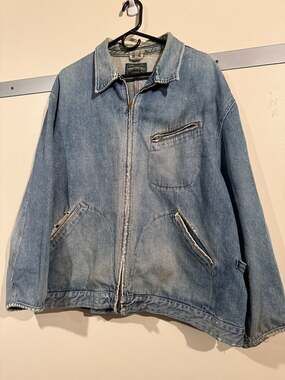 Vintage 80s POLO COUNTRY RALPH LAUREN Men XL distressed Zip-up Denim Jean Jacket